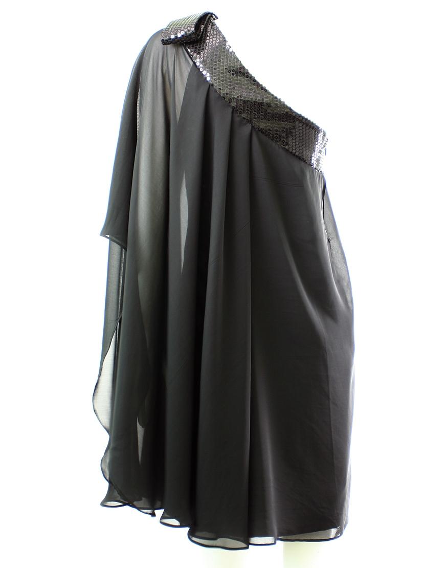 One shoulder bow-embellished bat wing dress