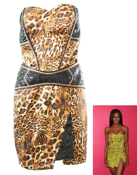 Leopard sequin-detailed mini dress in brown