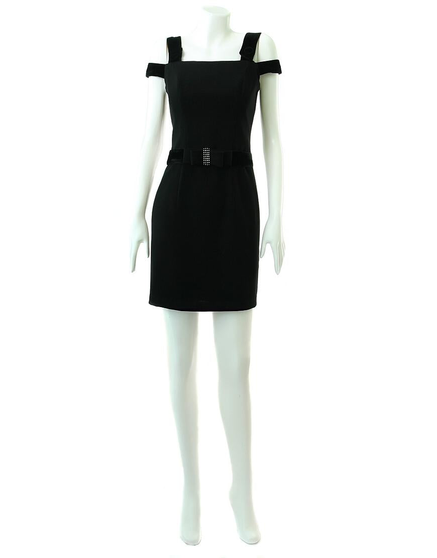 Bow-embellished waist mini dress in black